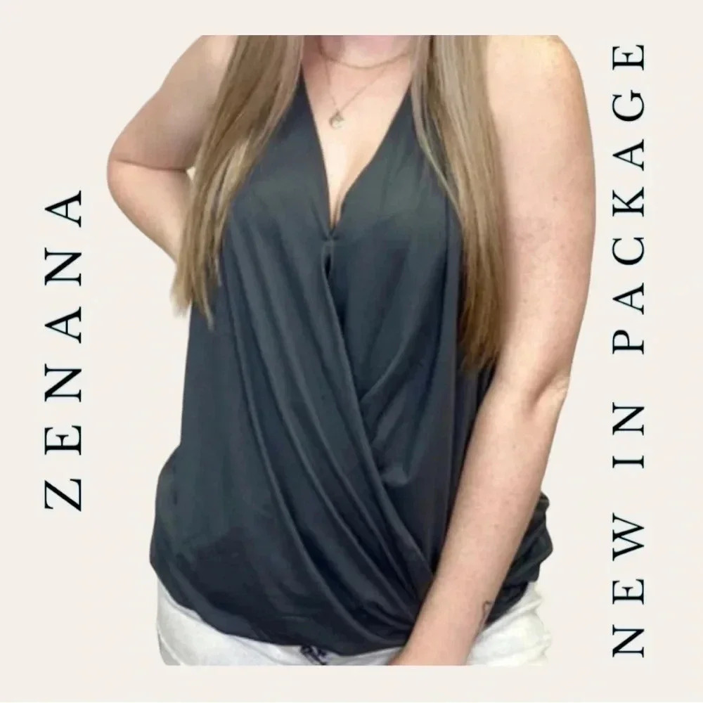 0501. Zenana TWISTED HALTER TOP DARK GRAY IK COLOR SIZE X-LARGE SLEEVELESS